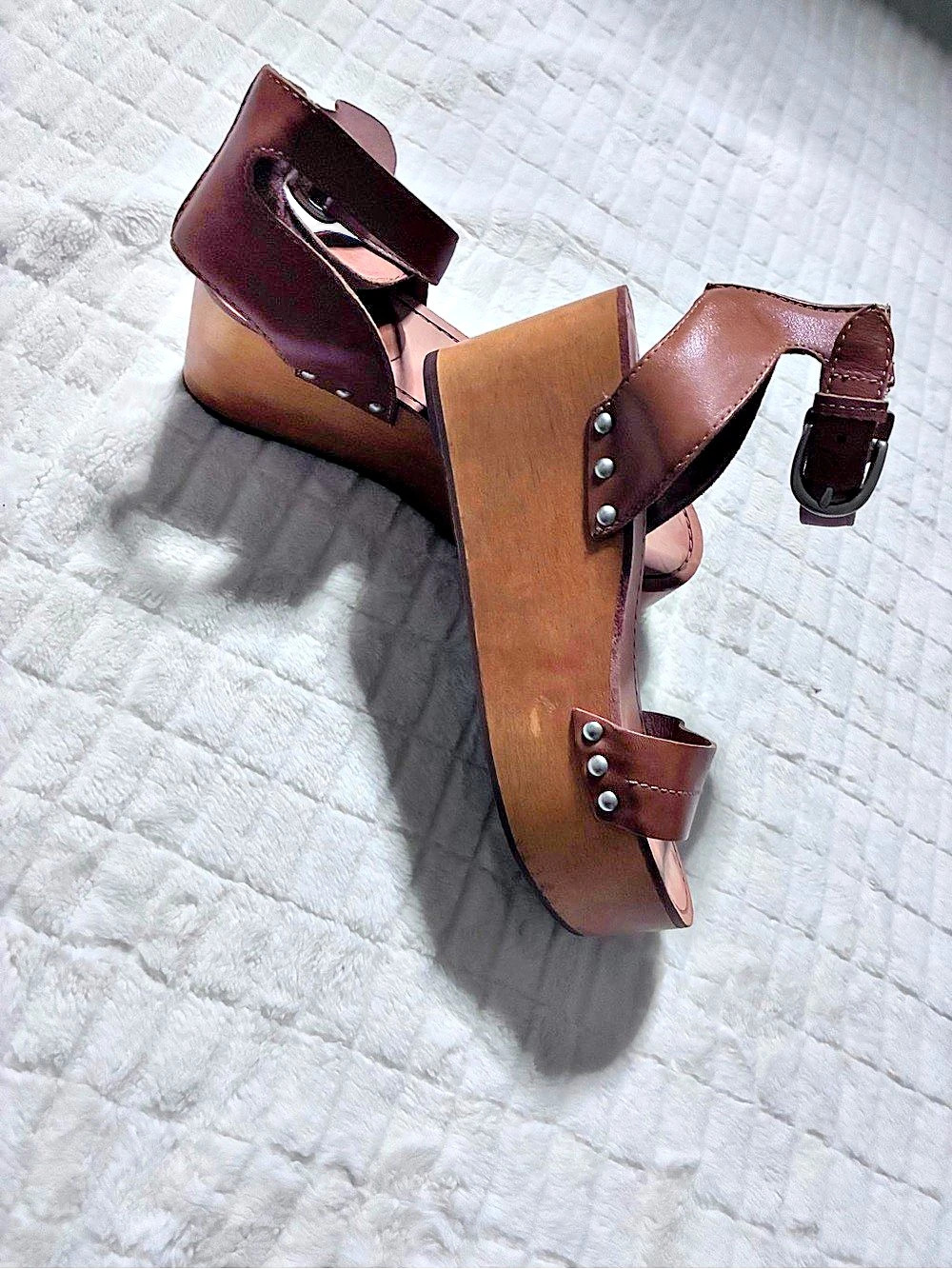 Frye wedge sandals Brown Leather US 7 - Picture 4 of 9